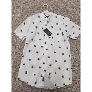MOLOKAI SURF AOP  Cannabis Button Down S/S Shirt Mens M Cotton White Green NWT